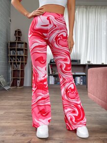 SHEIN EZwear 滿版印花喇叭褲 - 粉色 - 查看 3