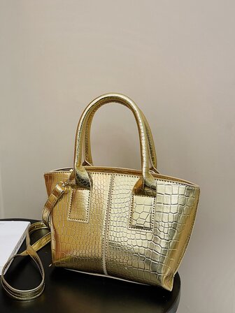 金屬質感鱷魚壓紋方包