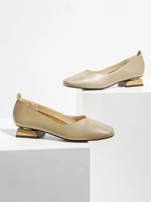 Minimalist Square Toe Flat Shoes - Khaki - View 1