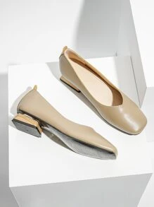 Minimalist Square Toe Flat Shoes - Khaki - View 2