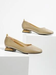 Minimalist Square Toe Flat Shoes - Khaki - View 3