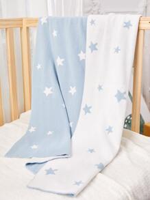 1 件星形图案婴儿针织毯，纯棉舒适襁褓包 - 淺藍色 - 查看 2