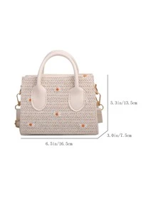 迷你花卉刺繡草編包時尚編織斜挎包女士夏季沙灘手提包