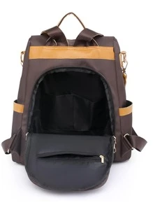 Two Tone Tassel Decor Classic Backpack - Brown - View 3