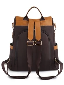 Two Tone Tassel Decor Classic Backpack - Brown - View 4