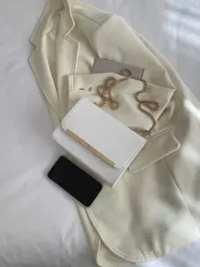 Của phụ nữ Vai Túi đeo chéo Màu thuần chất liệu da PU Đập nhẹ Hình dạng Kim loại Cắt tỉa Trang trí Chuỗi Nhỏ bé Túi Vuông - trắng - Xem 5