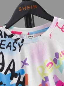 SHEIN 男孩字母圖案T恤和短褲