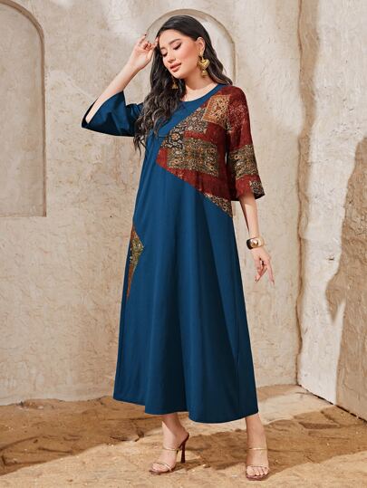 Al Najma 圖案印花荷葉袖連衣裙