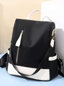 Waterproof,Anti Theft Colorblock Zip Front Backpack For Women, Rookies & White-Collar Workers, Durable Stylish Practical Black And White Contrast Color Back Open Pocket, Anti-Theft Function, Can Hold Mobile Phone Tablet Ipad, Multi-Purpose Shoulder Bag Messenger Bag Suitable For Travel, Travel, Outings, Outdoor College Students, Young People, Girls, Old People, School Backpack