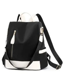 Waterproof,Anti Theft Colorblock Zip Front Backpack For Women, Rookies & White-Collar Workers, Durable Stylish Practical Black And White Contrast Color Back Open Pocket, Anti-Theft Function, Can Hold Mobile Phone Tablet Ipad, Multi-Purpose Shoulder Bag Messenger Bag Suitable For Travel, Travel, Outings, Outdoor College Students, Young People, Girls, Old People, School Backpack