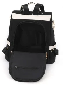 Waterproof,Anti Theft Colorblock Zip Front Backpack For Women, Rookies & White-Collar Workers, Durable Stylish Practical Black And White Contrast Color Back Open Pocket, Anti-Theft Function, Can Hold Mobile Phone Tablet Ipad, Multi-Purpose Shoulder Bag Messenger Bag Suitable For Travel, Travel, Outings, Outdoor College Students, Young People, Girls, Old People, School Backpack