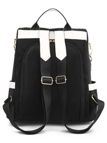 Waterproof,Anti Theft Colorblock Zip Front Backpack For Women, Rookies & White-Collar Workers, Durable Stylish Practical Black And White Contrast Color Back Open Pocket, Anti-Theft Function, Can Hold Mobile Phone Tablet Ipad, Multi-Purpose Shoulder Bag Messenger Bag Suitable For Travel, Travel, Outings, Outdoor College Students, Young People, Girls, Old People, School Backpack