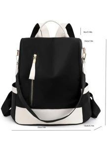Waterproof,Anti Theft Colorblock Zip Front Backpack For Women, Rookies & White-Collar Workers, Durable Stylish Practical Black And White Contrast Color Back Open Pocket, Anti-Theft Function, Can Hold Mobile Phone Tablet Ipad, Multi-Purpose Shoulder Bag Messenger Bag Suitable For Travel, Travel, Outings, Outdoor College Students, Young People, Girls, Old People, School Backpack