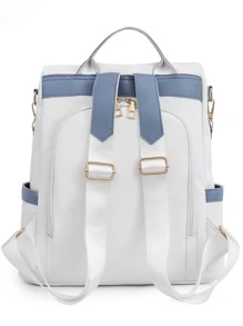 Waterproof,Anti Theft Colorblock Zip Front Backpack For Women, Rookies & White-Collar Workers, Stylish Practical White And Blue Color Contrast, Zipper Window Back Pocket, Anti-Theft Function, Mobile Phone Tablet Ipad, Multi-Purpose Shoulder Bag Messenger Bag Travel, Travel, Outing, Outdoor College Students, Young People, Girls, Old PeopleSchool Backpack,School Bag,Backpack For School,Back To School,Big Backpack,Classic Casual, Suitable For Teen Girls Women College Students, Perfect For Back To School,College,Middle School, High School , Blue
