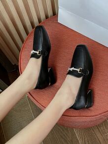 HanDuEke Mocasines planos con diseño de diamante de imitación de punta cuadrada - Negro - Ver 1