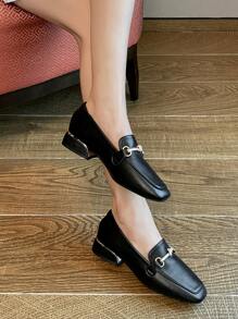 HanDuEke Mocasines planos con diseño de diamante de imitación de punta cuadrada - Negro - Ver 3