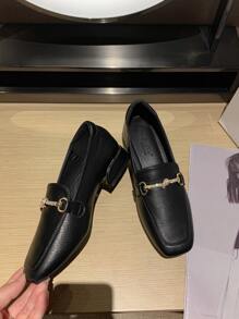 HanDuEke Mocasines planos con diseño de diamante de imitación de punta cuadrada - Negro - Ver 4