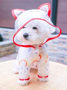 1pc Raindrop Print Clear Pet Raincoat - Red - View 2