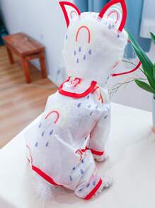 1pc Raindrop Print Clear Pet Raincoat - Red - View 4