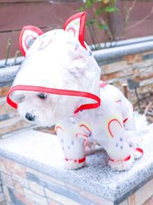 1pc Raindrop Print Clear Pet Raincoat - Red - View 5