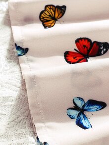 SHEIN 小女童蝴蝶圖案荷葉袖打攬連衣裙 - 杏色 - 查看 6