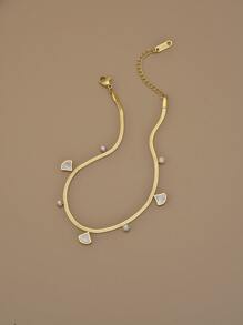 1 件女士不锈钢奢华珍珠贝海滩脚链 - 金黃色 - 查看 3