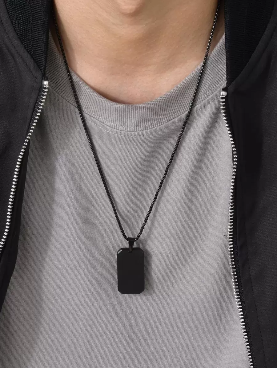 Vòng cổ quyến rũ thời trang và phổ biến dành cho nam giới hình chữ nhật bằng thép không gỉ để làm quà tặng trang sức và cho vẻ ngoài sành điệu - màu đen - Xem 1