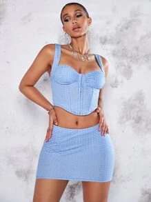 SHEIN BAE 鉤眼扣緊身吊帶和包臀半身裙 - 淺藍色 - 查看 4