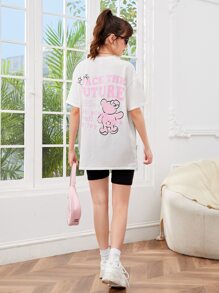 SHEIN Tops con gái Hoạt hình Slogan Giải trí - trắng - Xem 2