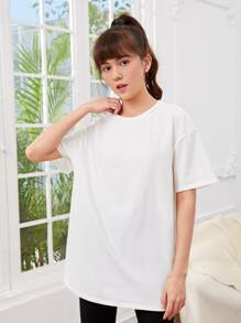 SHEIN Tops con gái Hoạt hình Slogan Giải trí - trắng - Xem 3