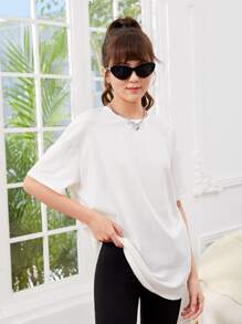 SHEIN Tops con gái Hoạt hình Slogan Giải trí - trắng - Xem 5