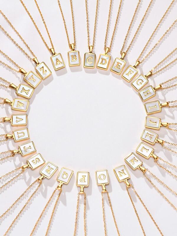 1pc Letter Detail Rectangle Charm Necklace