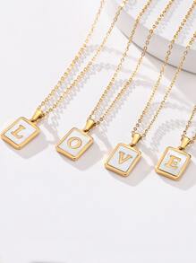 1入組字母細節矩形吊墜項鏈