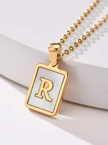 1入組字母細節矩形吊墜項鏈