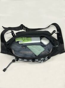 新款纯色斜挎胸包带吊坠，拉链开合，休闲运动健身骑行水壶架袋，旅行腰包，反光街头时尚手机壳礼物万圣节圣诞节冬季圣诞礼物男士包腰包男士斜挎包拉链包男士礼物时尚休闲户外感恩节秋季钱包假日收纳包斜挎包单肩包腰包骑行包男士礼物黑色包促销徒步旅行促销徒步旅行学生大容量多功能便携式爸爸礼物男朋友礼物 - 黑色 - 查看 4