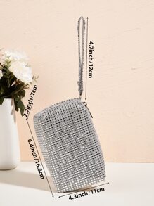 Vincy Glitter Handbag Mini Rhinestone Decor Square Bag - Silver - View 3