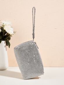 Vincy Glitter Handbag Mini Rhinestone Decor Square Bag - Silver - View 7