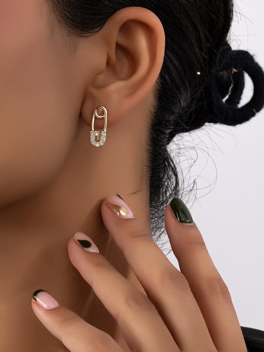1 Pair Elegant Simple Rhinestone U-Shaped Stud Earrings (The Card Is For Display Only, Not Included) - Yellow Gold - View 1