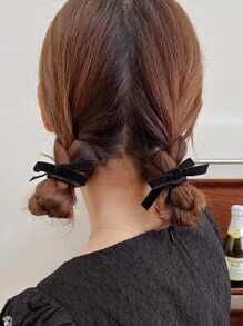 2 件装纯色蝴蝶结装饰发带，适合日常休闲外出佩戴，可爱情人节 - 黑色 - 查看 2