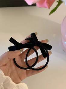 2 件装纯色蝴蝶结装饰发带，适合日常休闲外出佩戴，可爱情人节 - 黑色 - 查看 3