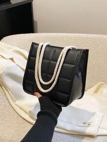 Embossed Detail Square Bag - Black - View 1