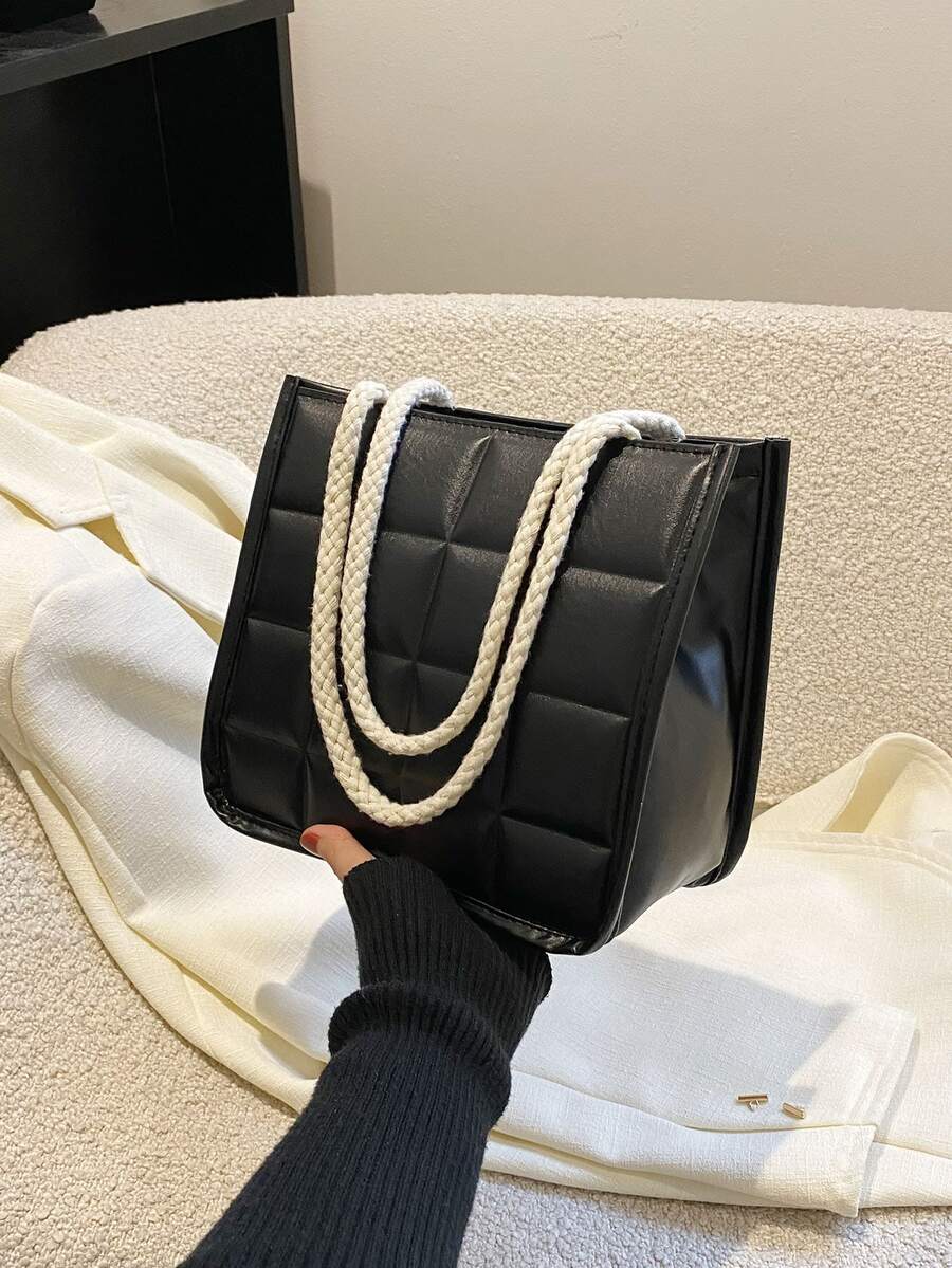 Embossed Detail Square Bag - Black - View 1