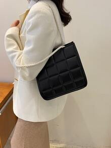 Embossed Detail Square Bag - Black - View 5