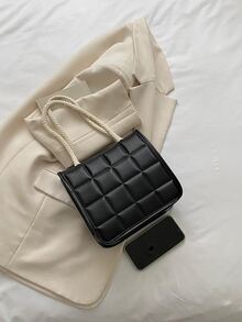 Embossed Detail Square Bag - Black - View 6