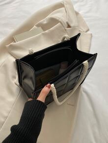 Embossed Detail Square Bag - Black - View 7