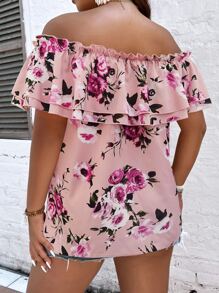 Breezaya Plus Size Boho Floral Print Off Shoulder Knot Front Blouse, For Summer - Multicolor - View 2