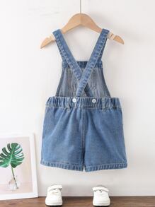 Toddler Girls Pocket Patched Denim Overall Romper - Medium Wash - View 2