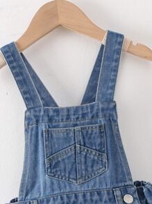 Toddler Girls Pocket Patched Denim Overall Romper - Medium Wash - View 3
