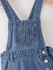 Toddler Girls Pocket Patched Denim Overall Romper - Medium Wash - View 4
