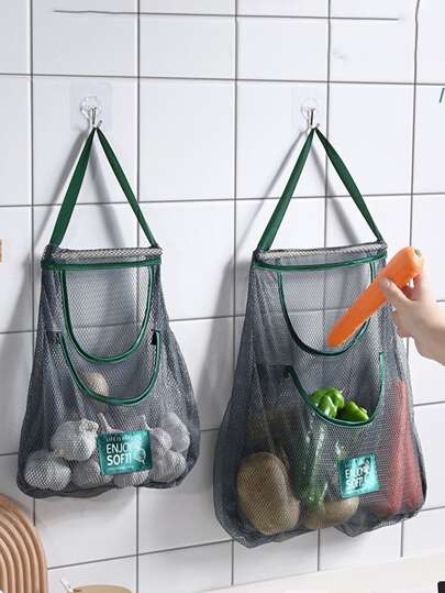 1入組字母貼飾懸掛網紗收納袋